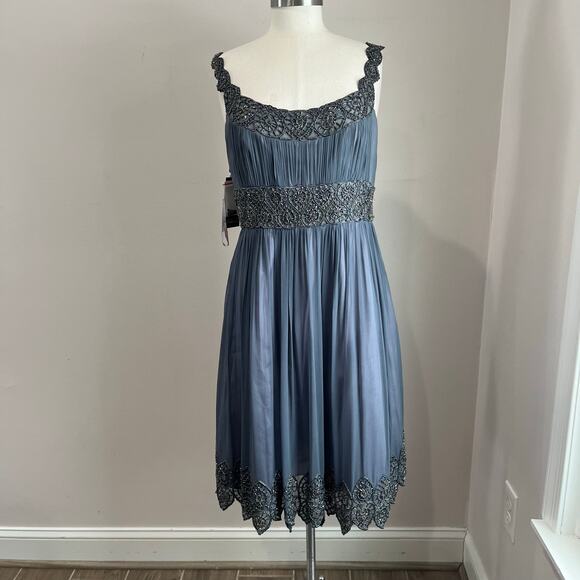 Adrianna Papell Beaded Empire Waist Evening Dress Steel Blue Sz 12 NWT Formal - Picture 14 of 15